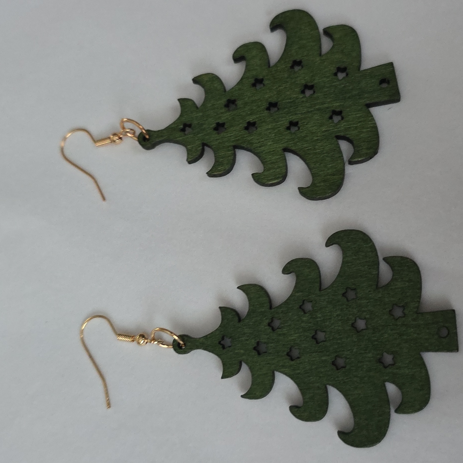 Boho Wood Cut Out Christmas Tree Earrings Super Lightweight